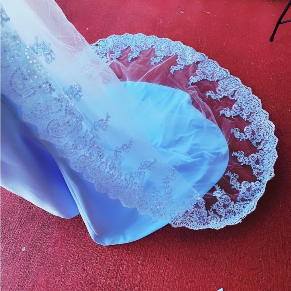 Blue Wedding Gown Custom Made With Lace Train Size 12